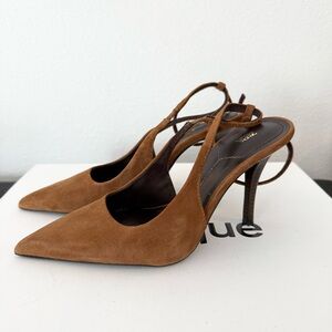 Zara Brown Suede Slingback Heels
